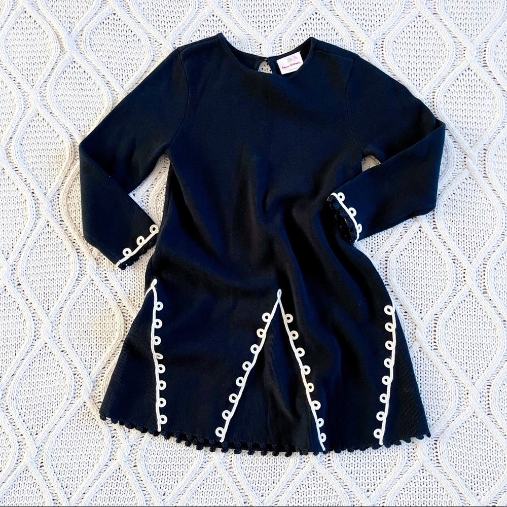 Hanna Andersson Black and Cream Embroidered Sweater Dress Size 120 Size 6-7